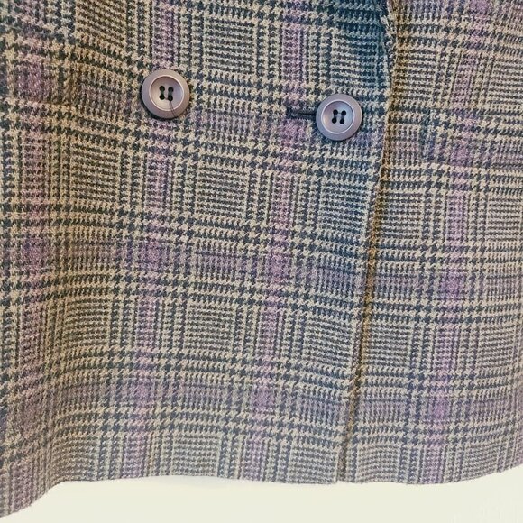 Sasson Petite | Women's Vintage Plaid Wool Blend Double Button Blazer (Size 8) - Picture 11 of 16
